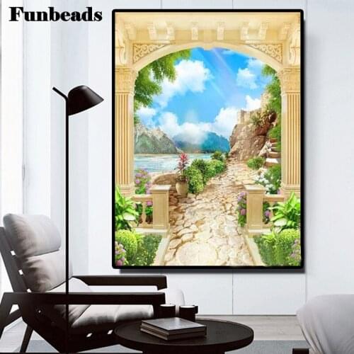Newest 5D DIY Diamond Embroidery Sea Scenery Full Square Round diamond painting rhinestone flower dream garden door FF625