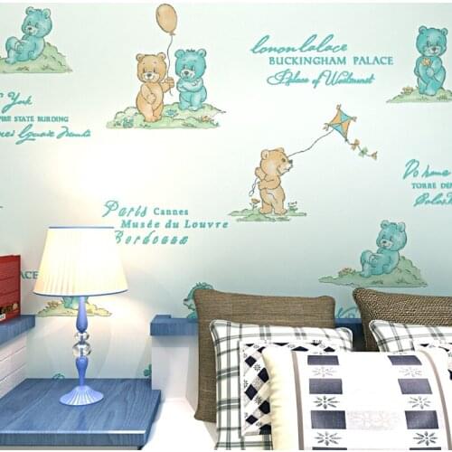 Cute cartoon bear childrens room wallpaper girl boy bedroom 3d pressed non-woven wallpaper childrens playground home decor