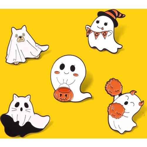 Adorable Ghost Enamel Pins Pumpkin Halloween Punk Custom Brooches Lapel Pins Cartoon Accessories Backpack Gift for Friends Kid