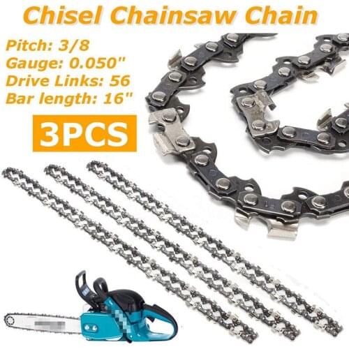 3pcs 16" 3/8" LP 0.050" 56DL Structural Alloy Steel New Bar Chainsaw Chain Semi Chisel for Makita DC UC NB High Quality