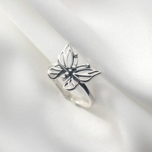 Hollow Delicate Cute Butterfly Antique Adjustable Thai Silver Color Rings For Women Ladies Finger Simple Fashion Jewelry SR2313