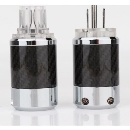 Preffair BCF4-TGR Top Clear Carbon Fiber Rhodium Plated With gasket European standard AC Power IEC Female Plug DIY Mains Power