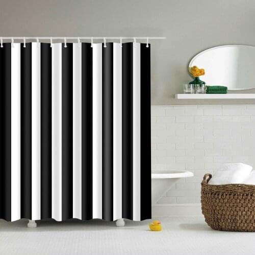 Black And White Stripes Simple Shower Curtain Waves Geometric Pattern Waterproof Cloth Bath Screen Bathroom Decor Hooks Curtains