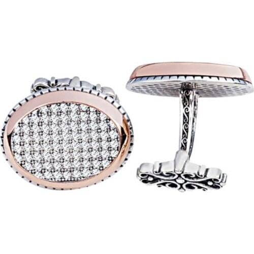 Silver White Zircon Oval Cufflinks