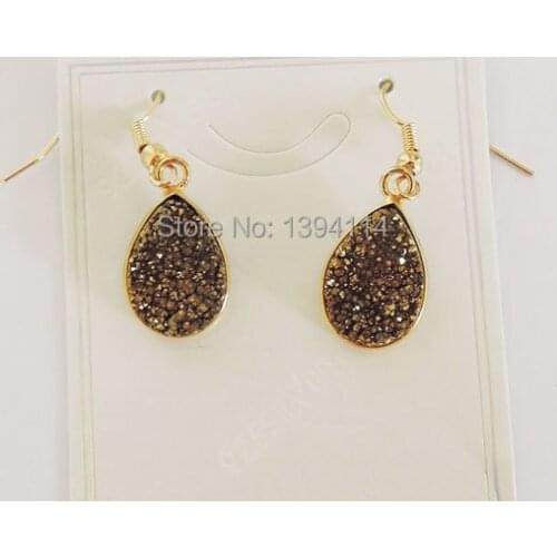 Titanium Gold Crystal Druzy Drop Earrings With Copper Casing Of Cladding Gold Approx 12*16 mm