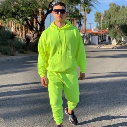 New Tracksuit for Men 2 Sets Fashion Hooded + Pants Mens Sportswear Hoodie Spring and Autumn Neon Green Mens Hoodies Sweatpants