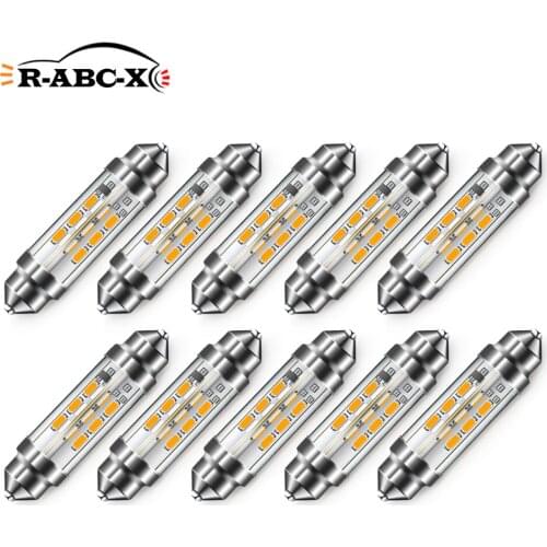RUIANDSION 10Pcs C5W C10W 31mm 36mm 39mm 42mm Auto Reading LED Domp Light Interior Bulb License Plate Lamp Warm White 12V 4300K