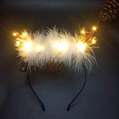 Glowing Light Gothic Feather Antler Headdress Deer Horn Headband Vintage Wedding Cosplay Birthday Party Gift