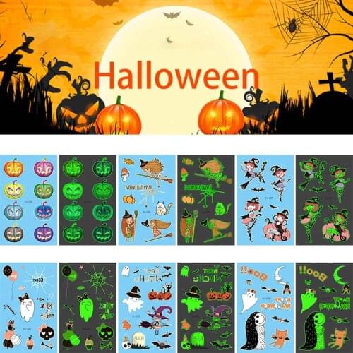 Halloween Tattoo Sticker Luminous Temporary Tattoo Stickers Pumpkin Ghost Fake Tattoo Waterproof Cartoon Stickers Body Makeup