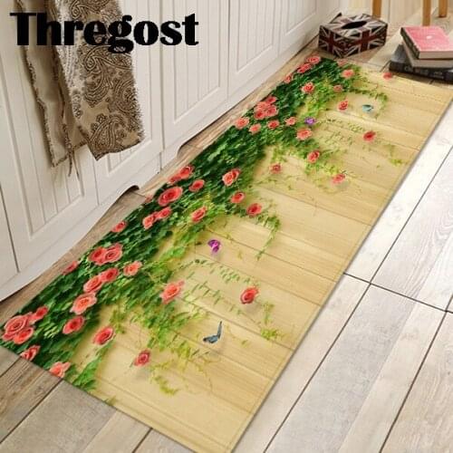 Thregost Home Decor Mats Microfiber Flannel Floral Print Living Room Bedroom Floor Rugs Bathroom Carpet Washable Rug for Kitchen