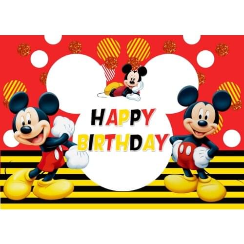 Disney Mickey Minnie Cartoon Print Curtain Backdrop Cloth Childrens Birthday Party Wall Decorations Backdrop Stand