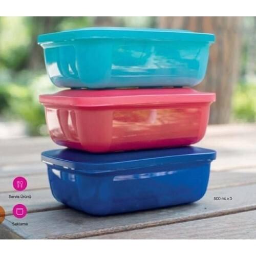 Tupperware Hsgl Square Containers 3x500 ml (Rectangular) Colored