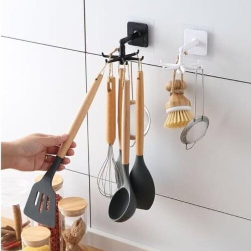 Rotatable Seamless Wall Hanger Adhesive Hook Strong Bearing Stick Hook Storage Cupboard Shelf Kitchen Bathroom Hook Organizer