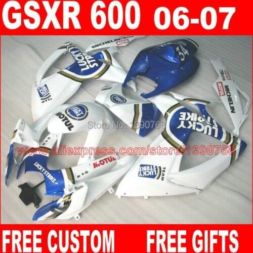 High quality Fairing kit for SUZUKI GSX-R 600/750 06 07 blue white LUCKY STRIKE fairings set K6 gsxr600 2006 GSXR750 2007 HV9