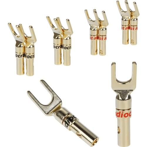 8-50pcs Audiocrast S101G Y spade connector Gold Plated Screw Fork Connector Adapter Speaker Plugs