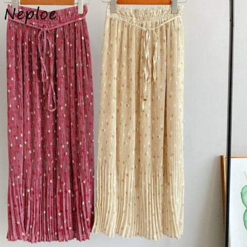 Neploe Chic Love Heart Print Pleated Skirts Spring Summer Ruffles Patchwork Women Skirt 2021 New Drawstring Stretch Waist Jupe