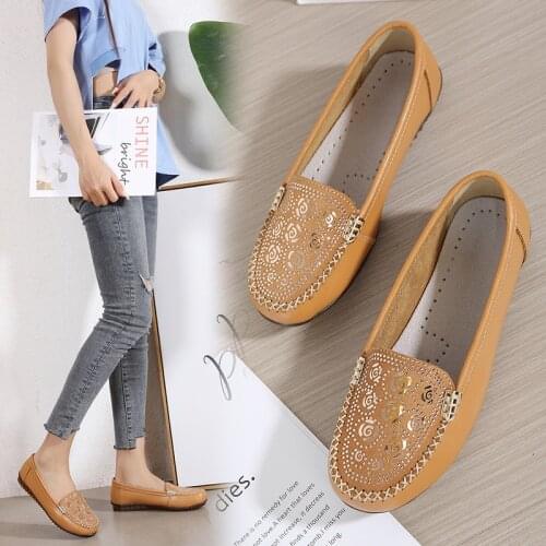 Women Casual Shoes 2021 Stylish Ethnic Style PU Leatherette Comfy Anti-Odor Woman Moccasins Summer Breathable Womens Loafers