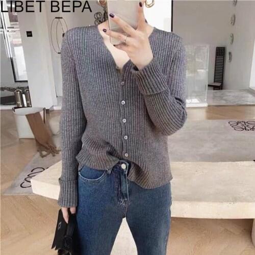 New 2021 Womens Autumn Winter Sweaters 10 Colors V-Neck Buttons Cardigan Knitwear Vintage Elegant Wild Lady Short Top SWC1340JX