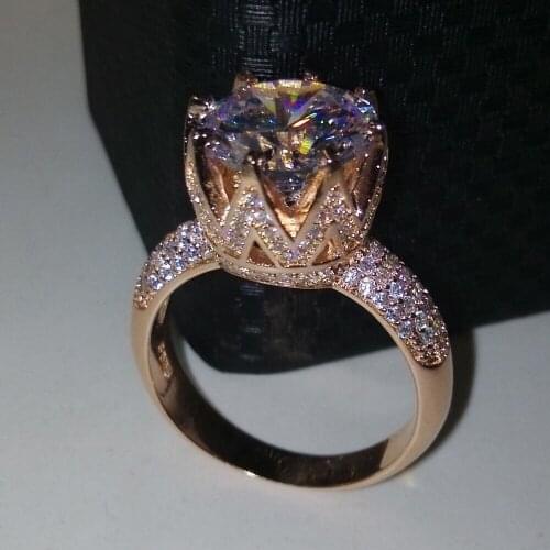 Choucong Rose Gold ring Round cut 8ct Stone 5A Zircon Cz 925 Sterling Silver Women Engagement Wedding Band Ring