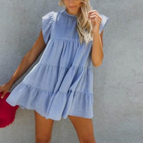 Gold Hands Summer Autumn Women Fashion Mini Dress Streetwear Style Sleeveless Regular Waist Casual Pullover Blue Dress