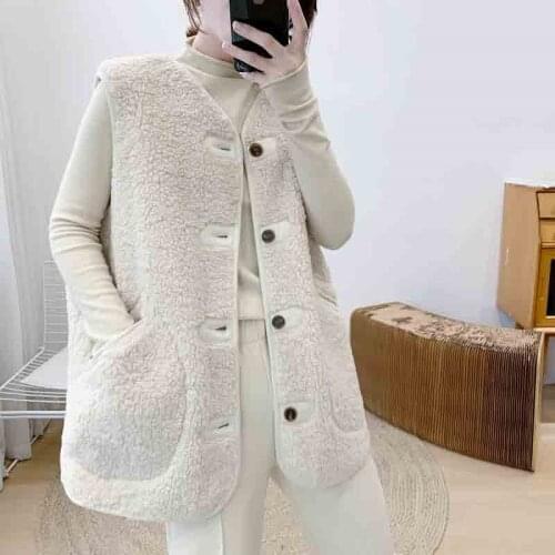 Lamb Hair Vest Womens Autumn Winter 2021 Korean Style Sleeveless All-match Female Coats Simple Leisure Waistcoat Outwear e317