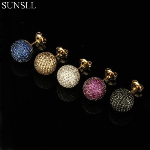 SUNSLL Golden Color Copper Pins Multicolor Cubic Zirconia Stud Earrings Womens Party Fashion Jewelry Cobre CZ Brincos