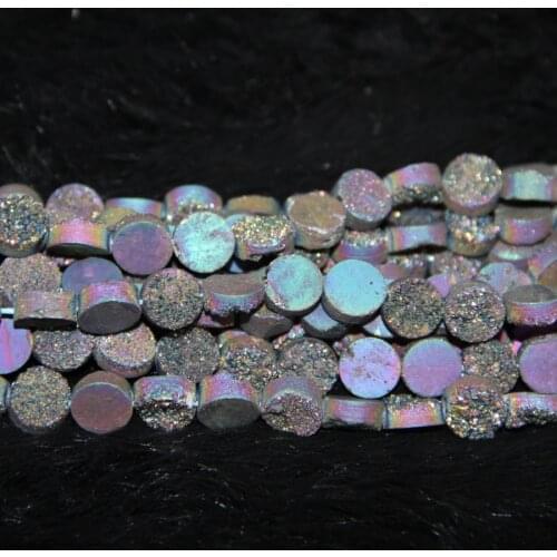 10mm Face Treated Rainbow Druzy Stone Beads Titanium Plated Drusy Charms Pendant Round Shape Pendant Necklace