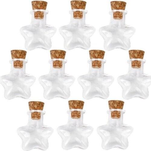 10pcs Star Shaped Mini Wish Note Craft Glass Bottles Jars with Cork Christmas Wedding Decoration Gifts Box(Transparent)