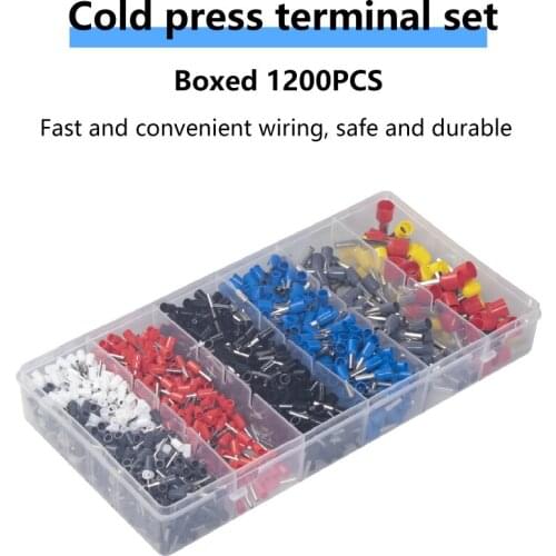 1200 Pcs VE Tube Terminal 8-color Copper Wire Crimping Connector Cold-pressed Terminal Insulated Wire Pin End Wire Connection