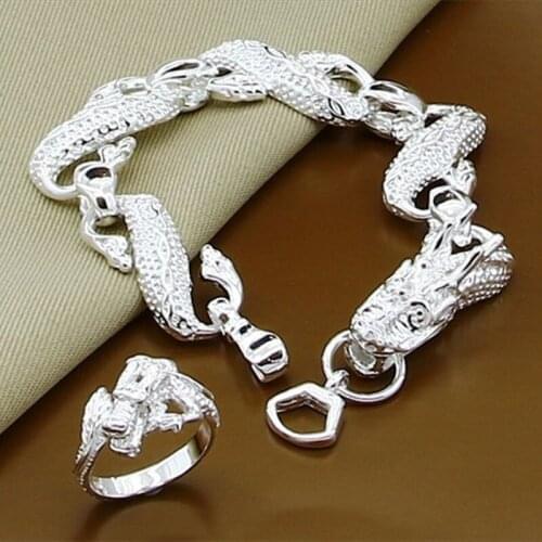 925 Sterling Silver Dragon Bracelet Ring Set For Woman Wedding Engagement Party Fashion Charm Jewelry Gift