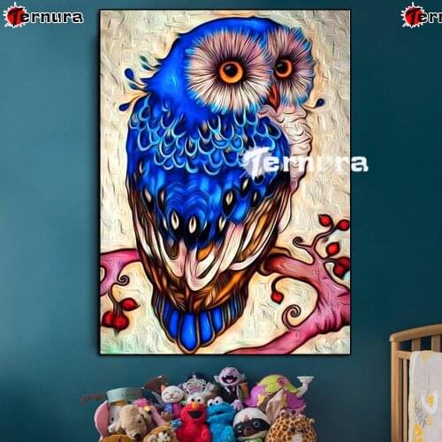 Full Square Round Drill 5D DIY Diamond Painting Blue owl Embroidery handicraft Cross Stitch bird animal rhinestone Home Decor