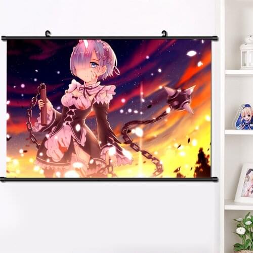 Anime Re:zero kara hajimeru isekai seikatsu Ram Emilia Cosplay Wall Scroll Mural Poster Wall Hanging Poster Home Decor 40×60cm