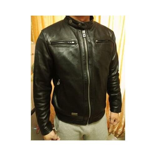 Free shipping.Sales high quality vintage Sheepskin leather men jackets,casual mens genuine leather jacket,classic biker
