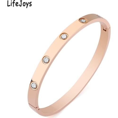 Stainless Steel Brand Cuff Bracelet Bangle Zircon Love Luxury Jewelry For Women Rose Gold Silver Color Hot Female Fashion Gift