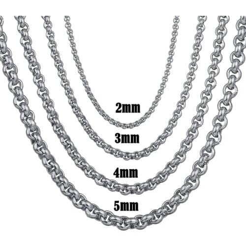 Maxmoon Width 2mm/3mm/ 4mm/5mm Never Fade Stainless Steel Round Box Chain Silver Color Waterproof Men Cuban Necklace