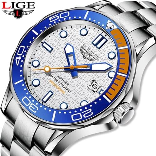 2021 New Sports Watches For Mens LIGE Top Brand Luxury Stainless Steel Waterproof Clocks Man Watch Quartz WristWatch Chronograph
