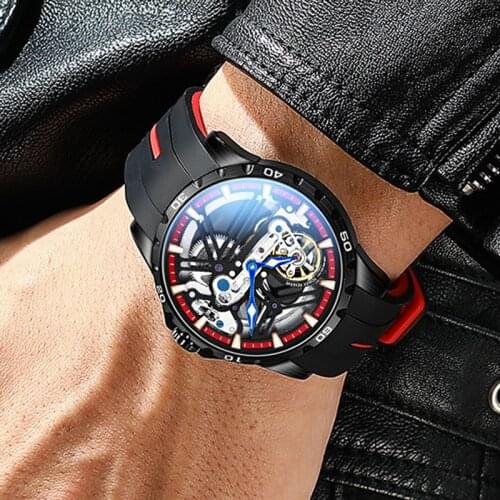 New Design Top Luxury Brand Men Business Waterproof Automatic Mechanical Sport Hollow Watches Luminous Skeleton Mens Clock