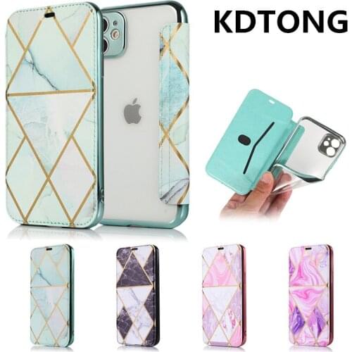 Phone Case for iPhone 12 11 Pro Max XR X XS SE 2020 7 8 Plus Geometric Marble Flip Leather Cover Card Holder Shockproof Fundas