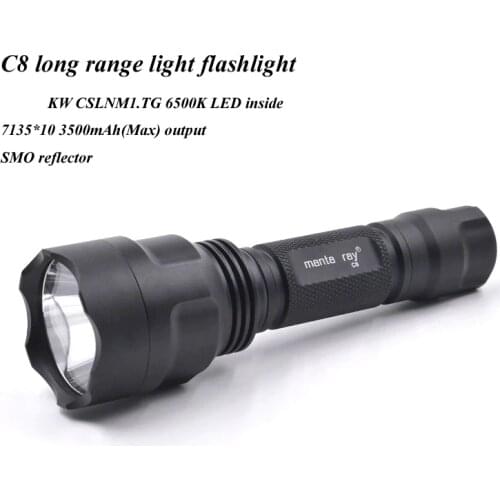 Black C8 long range hunting flashlight torch,With KW CSLNM1.TG 10W 6500K LED Emitter inside,10xAMC7135 3.5A driver