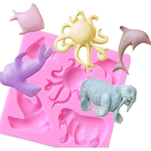 Dolphin octopus sea lion Fondant chocolate mould Marine lifesilicone mold for cake decorating tools F0729