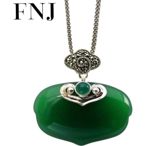 FNJ 925 Silver Pendant Peace Lock Red Green White Stone Hang MARCASITE Pure S925 Thai Silver Pendants Women for Jewelry Making