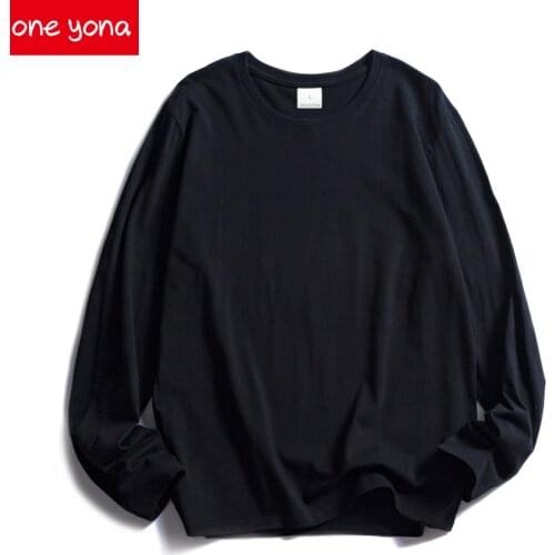 Pure Cotton Long-sleeved T-shirt Ladies O-neck White Black Soft Casual T-shirt Top