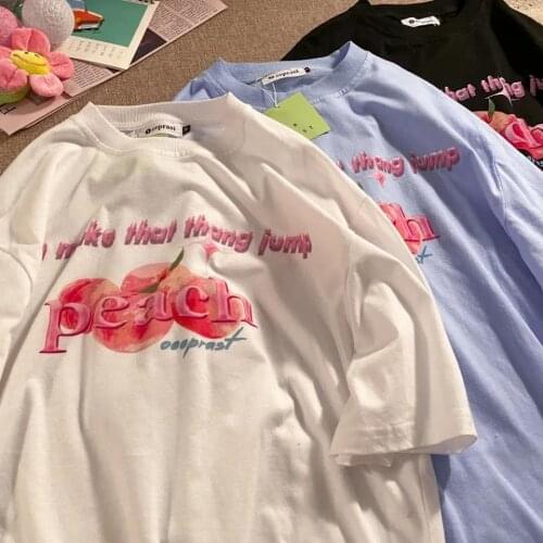 100% Cotton Casual Japanese Super Cute Peach Short-sleeved T-shirt Female Summer Loose Half-sleeved Large Size T-shirt Top M-xxl