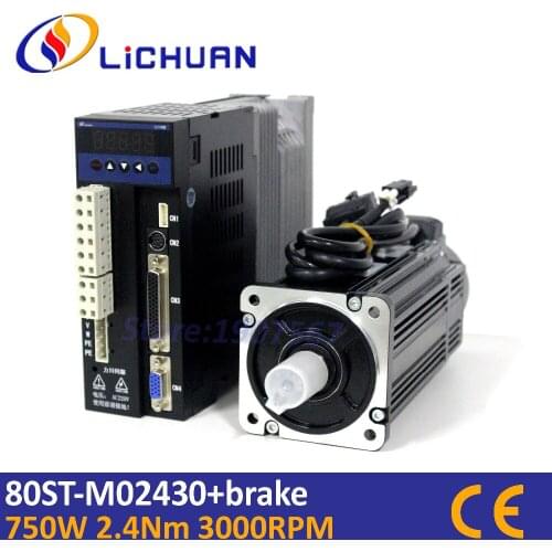 Hot Nema32 80mm 750w ac servo motor 0.75KW AC servo brake set 2.39N.m 80ST 80ST-M02430 matched servo driver CNC machine upgrade