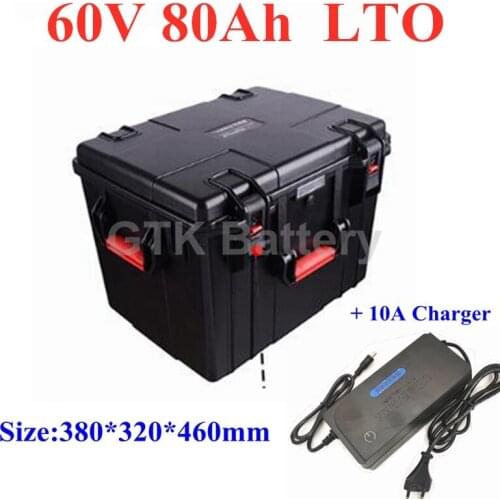 LTO 60V 80AH lithium titanate Battery waterproof for Boat motor marine Solar car camper battery+10A charger