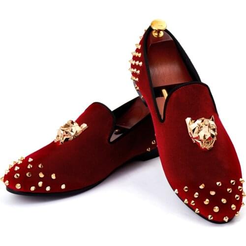 Harpelunde Men Rivets Shoes Animal Buckle Dress Shoes Red Velvet Loafers Size 6-14