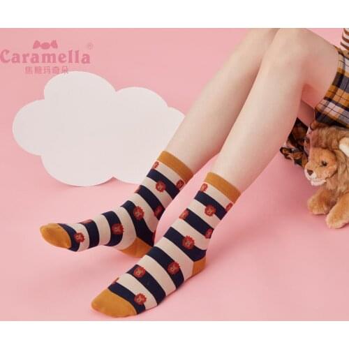 Caramella 2Pairs/Lot Cotton Women Socks Lovers Socks Ins Streetwear Funny Long Unisex Socks Hip Hop Lion Cartoon Happy Socks