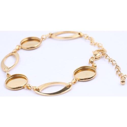 2pcs 12mm Cabochon Charm Bracelet Base Setting Blanks Gold Plated Stainless Steel Bezel Findings