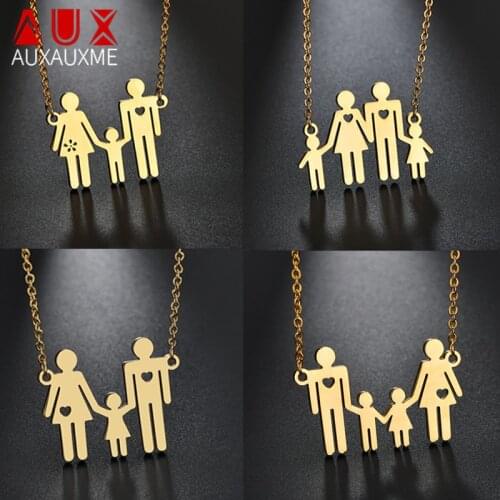 Auxauxme Family Love Mom Dad Son Daughter Necklace Stainless Steel Custom Made Any Name For Children Mother Father Gifts