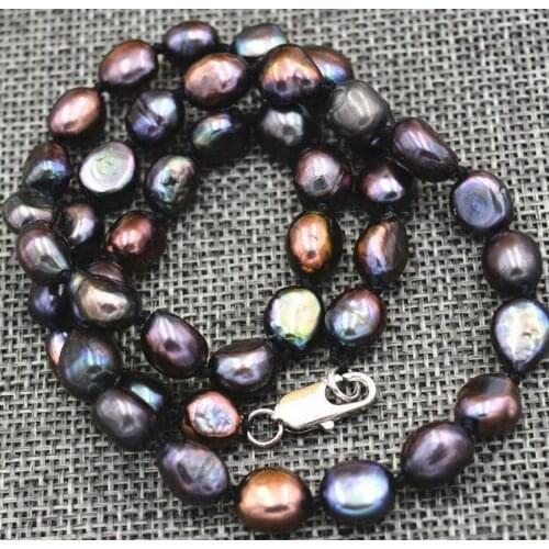 Pretty Natural Freshwater Baroque Pearl 7-8MM black Cultured Pearl Necklace 20"